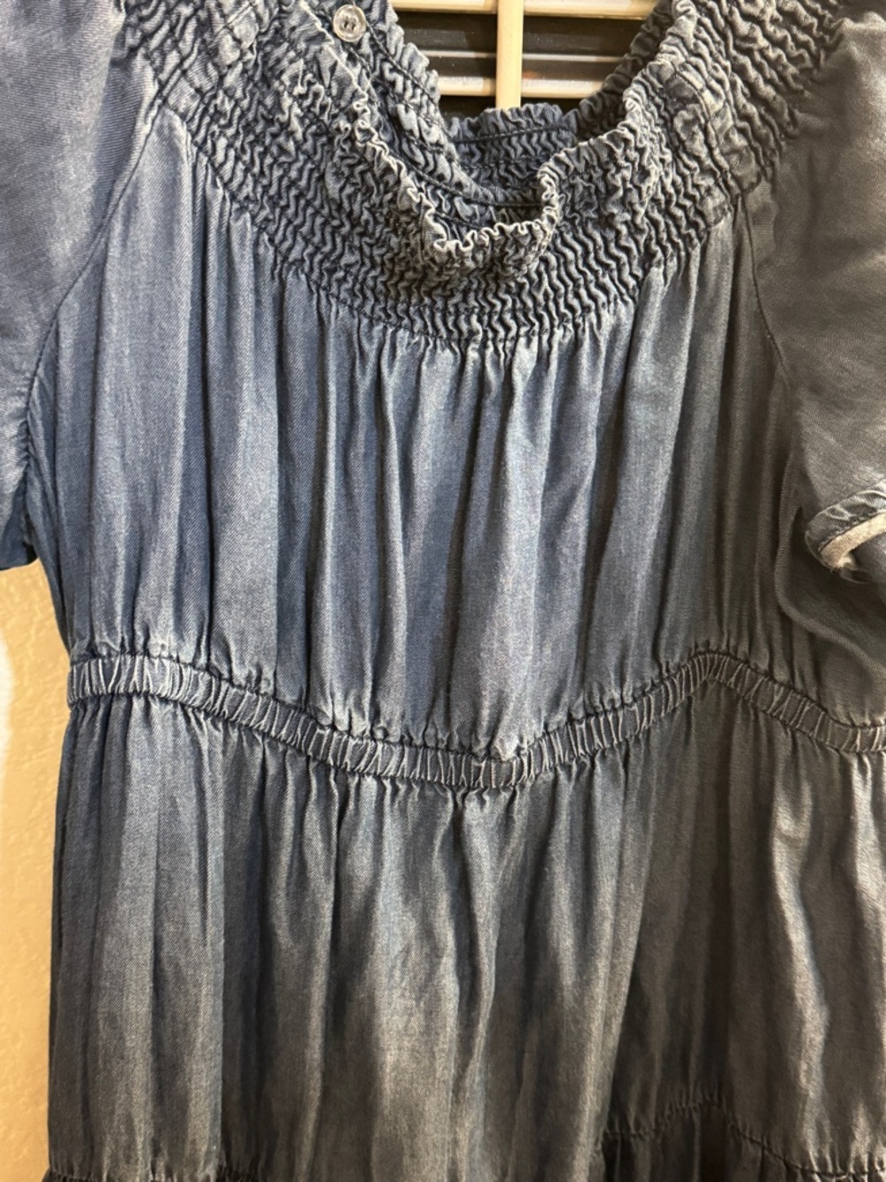 NOT FOR SALE Casuals Tencel Smocked Denim Style Dress Flutter Sleeve Tiered L - Picture 6 of 6